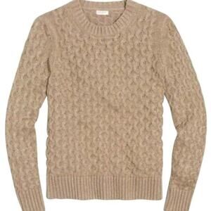 J Crew Gold Metallic Honeycomb Cable Knit Neck Sweater Tan Small
